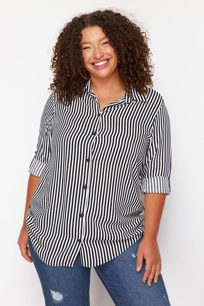 Women's Style Plus Size Black-White Striped Shirt