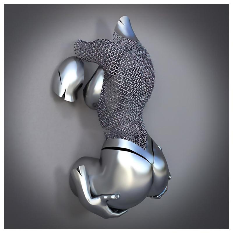 3D Visual Gold Silver Metal Figure Art Statue Canvas Painting Romantic Abstract Posters and Prints Wall Pictures Modern Home Decor for Living Room