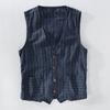British Style Men Waistcoat V-neck Collarless Striped Print with Vest Coat Sleeveless Pockets Single Breasted Vest