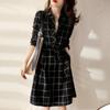 Весна и осень, французская клетчатая рубашка, юбка, тонкое платье с запахом на талии