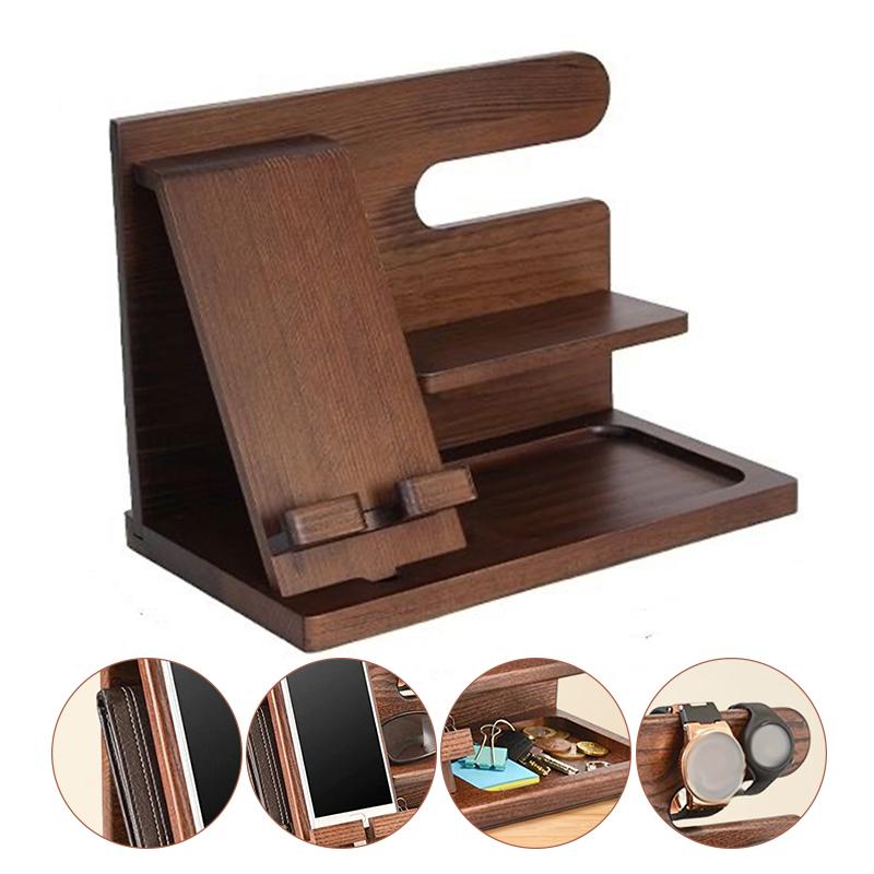 Wooden Bedside Phone Organizier Watches Jewelry Glasses Holder Wallet Stand Multifunction Desk Display Storage Racks