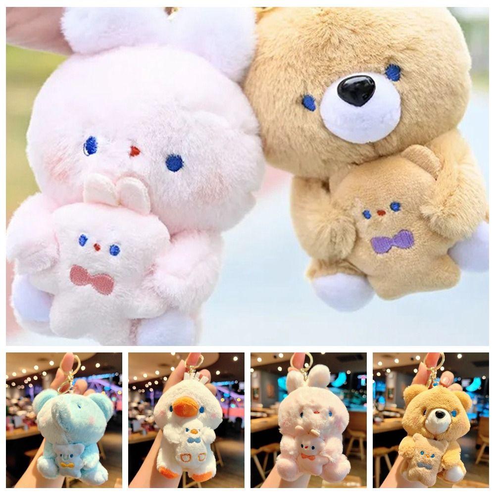 Animal Plush Animal Keychain Bear Hugging Series Plush Doll Keyring Doll Machine Prize
