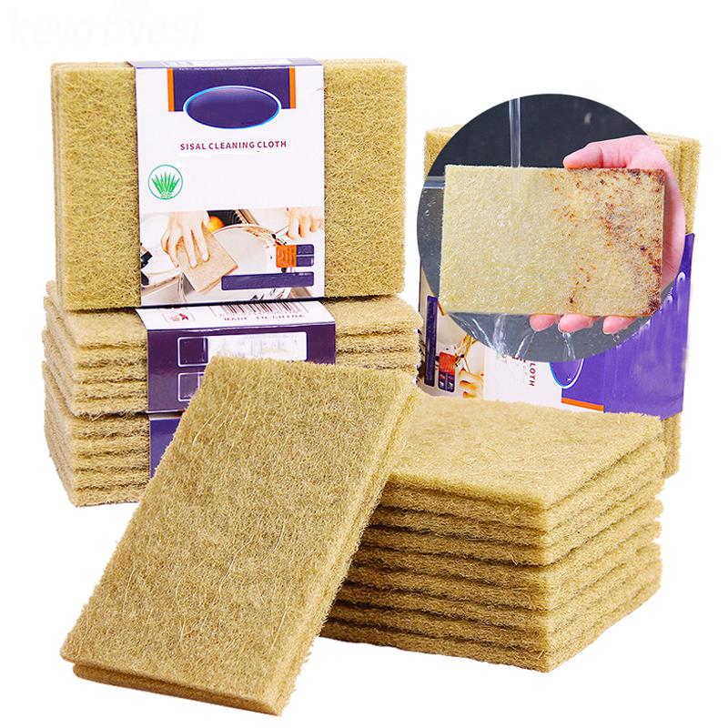 3/5/10 шт., губка для мытья посуды из микрофибры из сизаля, экологически чистая губка для чистки, утолщенная миска, кастрюля, мочалка, кухонный инструмент для чистки