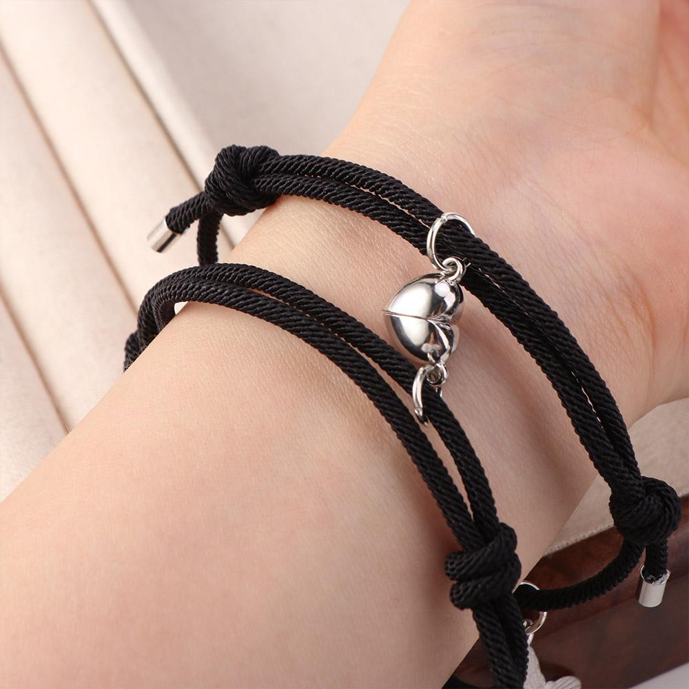 2Pcs/Set Pendant Couple Bracelets Butterfly Heart Beaded Bracelet Creative Magnetic Bracelets Lover