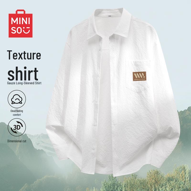 MINISO Мужская рубашка с кубинским воротником, длинный рукав, новый стиль 2026