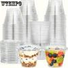 100 шт. 9 унц Прозрачные пластиковые стаканчики с плоскими крышками без отверстия Одноразовые стаканчики с крышками Прозрачные мини-десертные стаканчики Пластиковая упаковочная коробка Кондитерские коробки