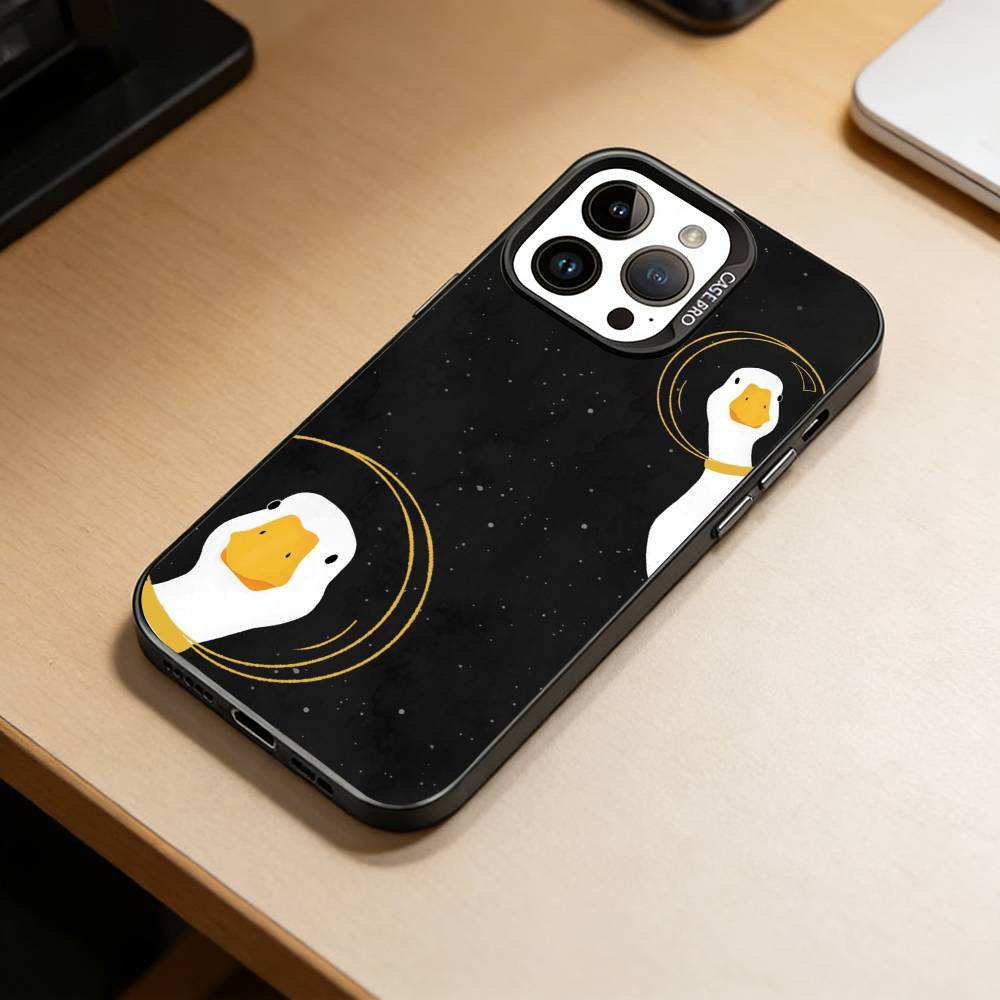 Little Cute Duck Phone Case For iPhone 17,16,15,14,13,12,11 Plus,Pro Max,XS,Colored Silver Plated Inside Cover