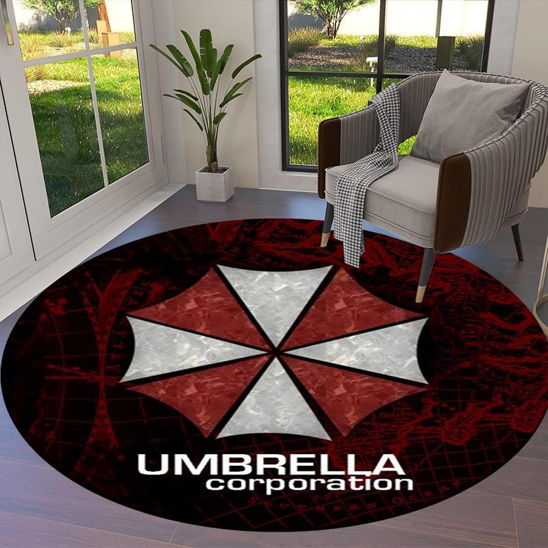 1 шт. Круглый ковер с логотипом Umbrella Corporation из Resident Evil, Изготовлен из полиэстера, Идеально подходит для украшения офисных кресел, гостиных fplt125