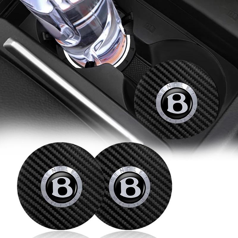 2Pcs Carbon Fiber Car Logo Coaster Water Cup Non-Slip Mat Drink Pad for New Bentley Flying Spur Continental GT Bentayga Mulsanne TH0
