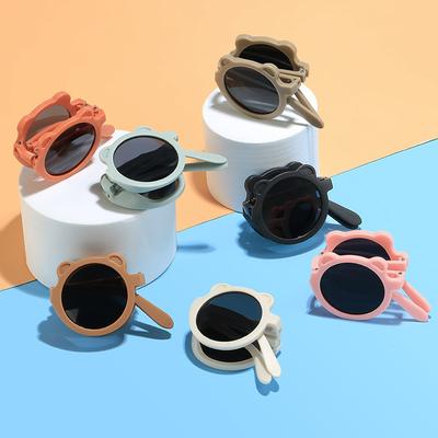 Новые складные детские солнцезащитные очки модные солнцезащитные очки с медведем для мальчиков и девочек милые детские очки солнцезащитный козырек защита от ультрафиолета