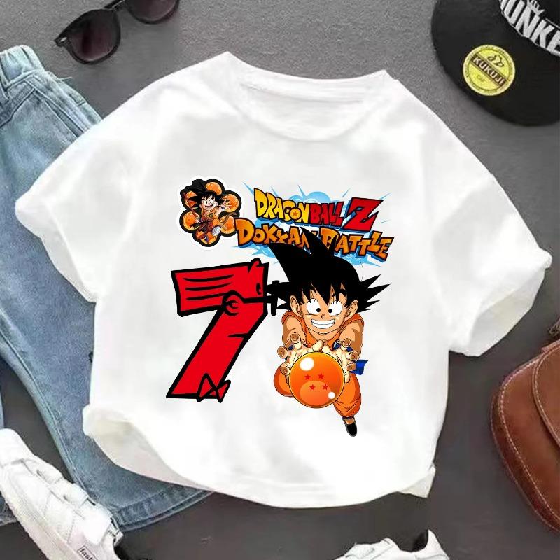 Детская футболка Dragon Ball Goku на День Рождения Фигурка Футболка Топ Белая Одежда Мода Базовая Круглый Вырез Мультяшная Одежда Подарок для Детей
