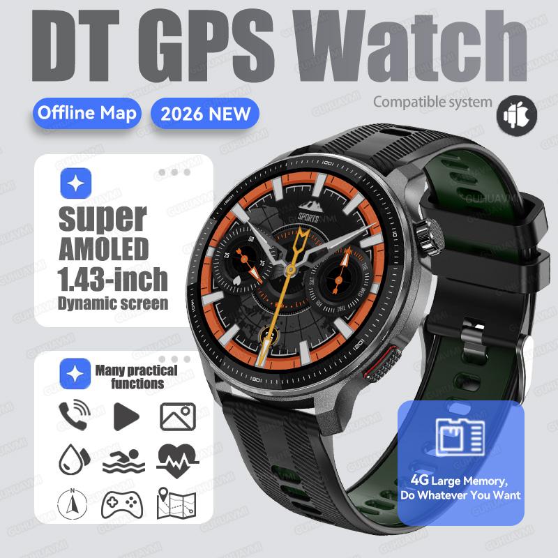 Новые мужские умные часы с GPS-навигацией, 4 ГБ памяти, офлайн-карта, экран Corning Gorilla, водонепроницаемость 10 ATM, Bluetooth-звонки, умные часы