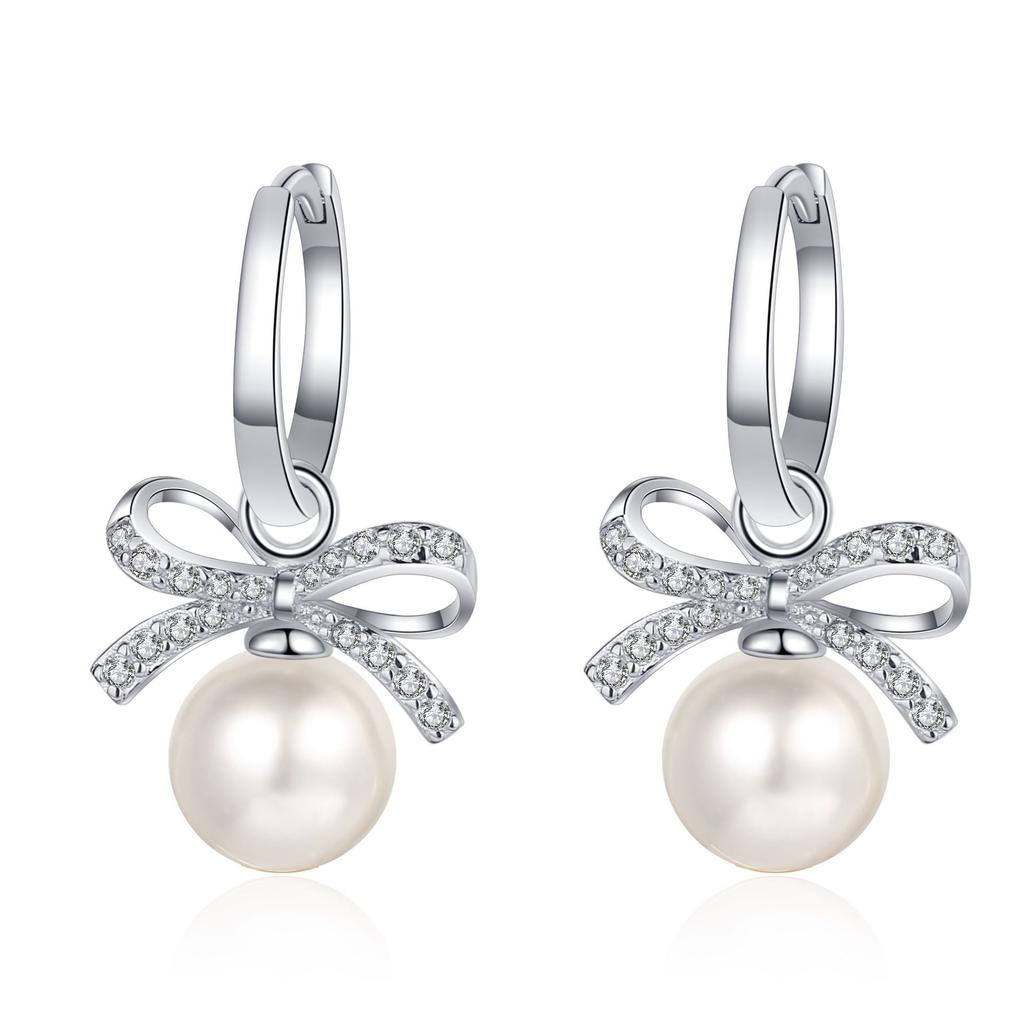 925 Silver Earrings Female Freshwater Pearl Mossan Stone Earrings