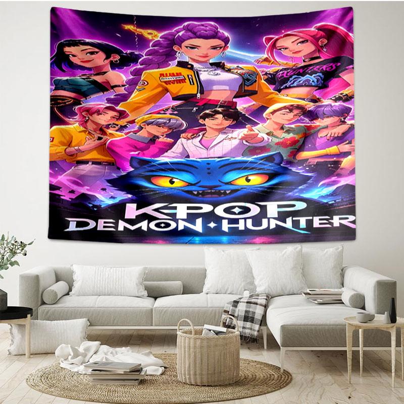 KPop Demon Hunters Print Tapestry - Portable Wall Decor Cloth, for Home, Dorm, Travel, Bedroom, Living Room - Ideal Birthday Housewarming Gift