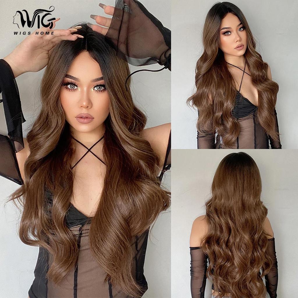 Women's 66cm Hair Dark Brown Long Curly Hair T-shaped Front Lace Rose Hair Net Headwear Pure Hand Woven Lace Wigs Kanekalon Wig