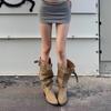 Но женские ботфорты 2025 осень и зима хаки замшевые остроносые сапоги детские толстый каблук тонкие плиссированные сапоги-гармошка