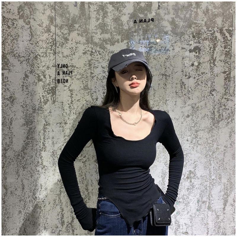 Футболка женская облегающая с длинными рукавами, базовый топ