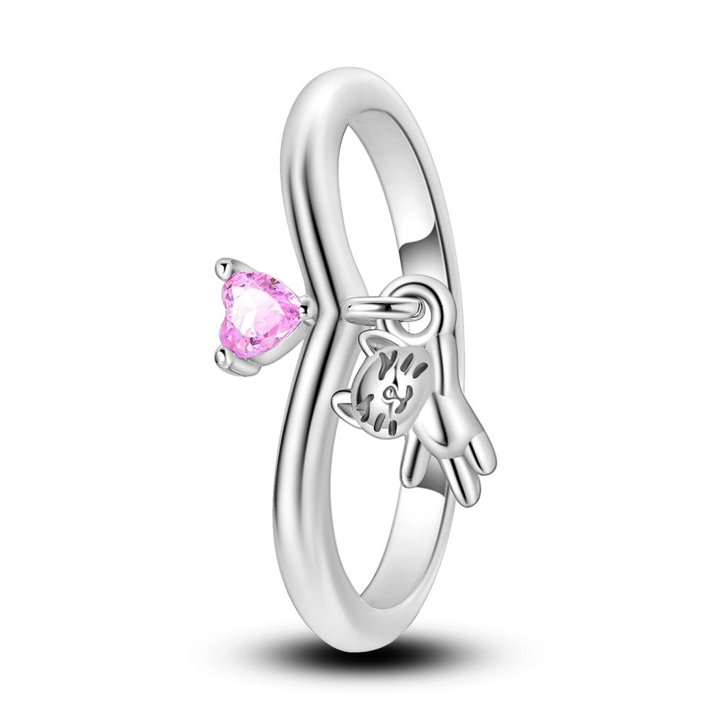 copper Plated Pink Cat Ring Infinite Authentic Design Heart Zircon Wedding Anniversary Rings Jewellery Gift Ideal For Women