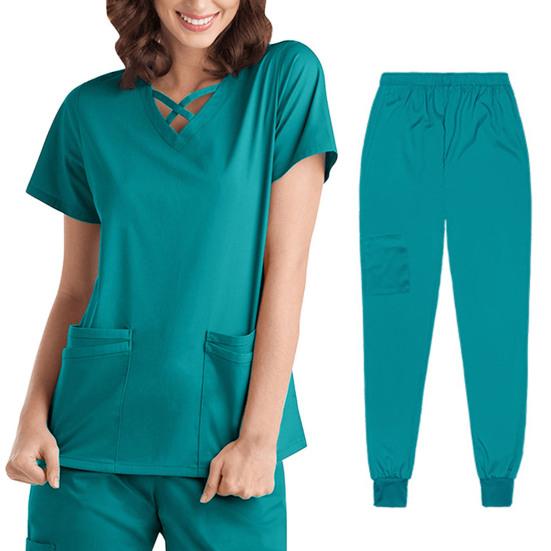 2 шт./компл. комплект унисекс больничной формы с v-образным вырезом и короткими рукавами, карманы, топы, брюки с эластичной резинкой на талии, быстросохнущие больничные стоматологические скрабы для медсестер, униформа