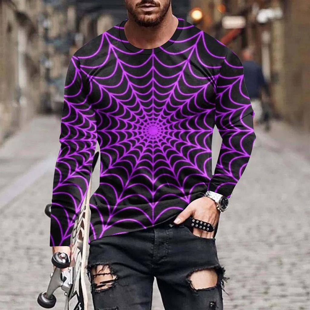 Футболка с длинным рукавом Fashion Street Personality Man Spiderweb Halloween Hd 3D Printed Plus Size Loose Comfortable Jumper