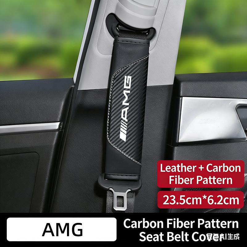 PIG4 Car Belt Shoulder Pads Leather Safety Belt Cover Auto Interior Keychain For Mercedes Benz AMG Smart Fortwo 451 450 453 EQ Forfo