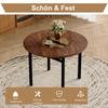 Modern minimalist round table set (2 black PU armchairs, curved backrest), 100 cm diameter table in wood look. For dining room & kitchen.