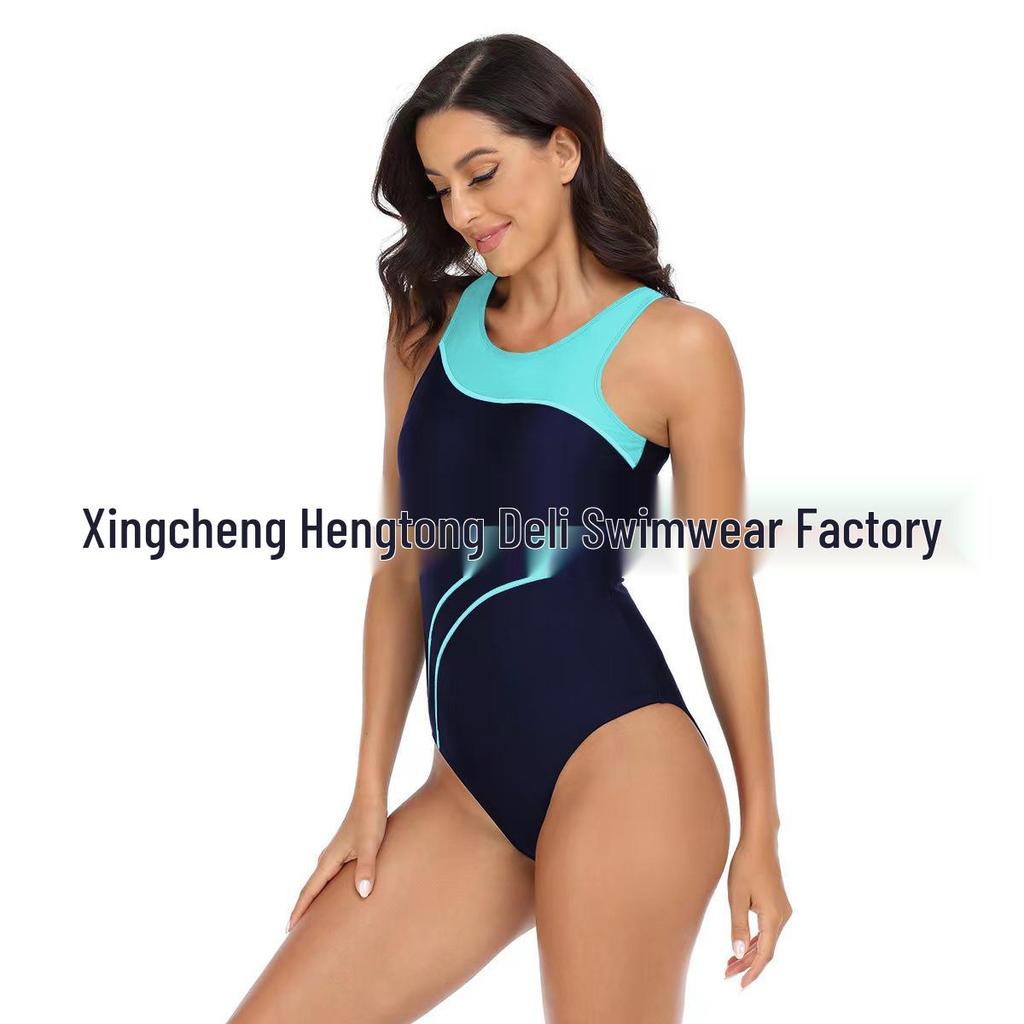 Sporty Colorblock One-Piece Triangle Bikini for Women – Professional Racing Swimsuit (European & American Style)
