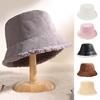Winter Bucket Hat Cozy Faux Lambswool Double-sided Reversible Thickened Fleece Solid Color Keep Warm Fisherman Hat