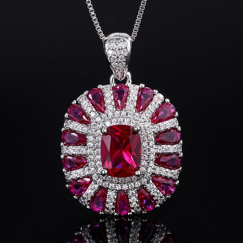 Ring Pendant Set Set Set With Simulation Sapphire Necklace Luxury Jewelry Two-Piece Set Ruby Diamond Ring