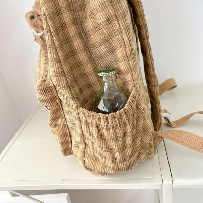 Рюкзак большой емкости для подростков Вельветовый в клетку Daypacks Студенческая школьная сумка Рюкзак в стиле Харадзюку Дорожная сумка для повседневного использования