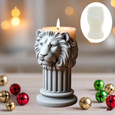 Статуя Головы Льва Римская Колонна Свеча Силиконовая Форма Лев Римская Колонна Форма для Смолы Могучая Статуя Головы Льва Гипсовые Формы