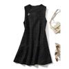 Hepburn Black Dress! Women Sleeveless I-Shaped Wool Shaping Dress Autumn and Winter Slimming Base Skirt Send Brooch