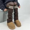 Women Thicken Ribbed Knit Leg Warmer Preppy Style Double Striped Leg Covers Snow Boot Cuffs Over Knee Stacked Long Socks