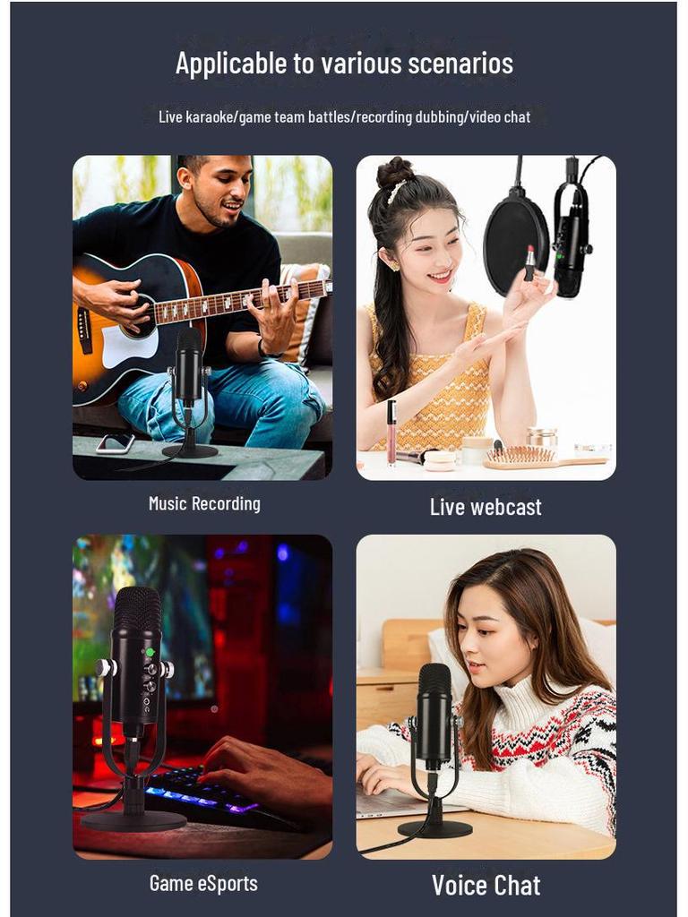 USB Condenser Microphone with Noise Reduction for Voice Recording and Live Broadcasts