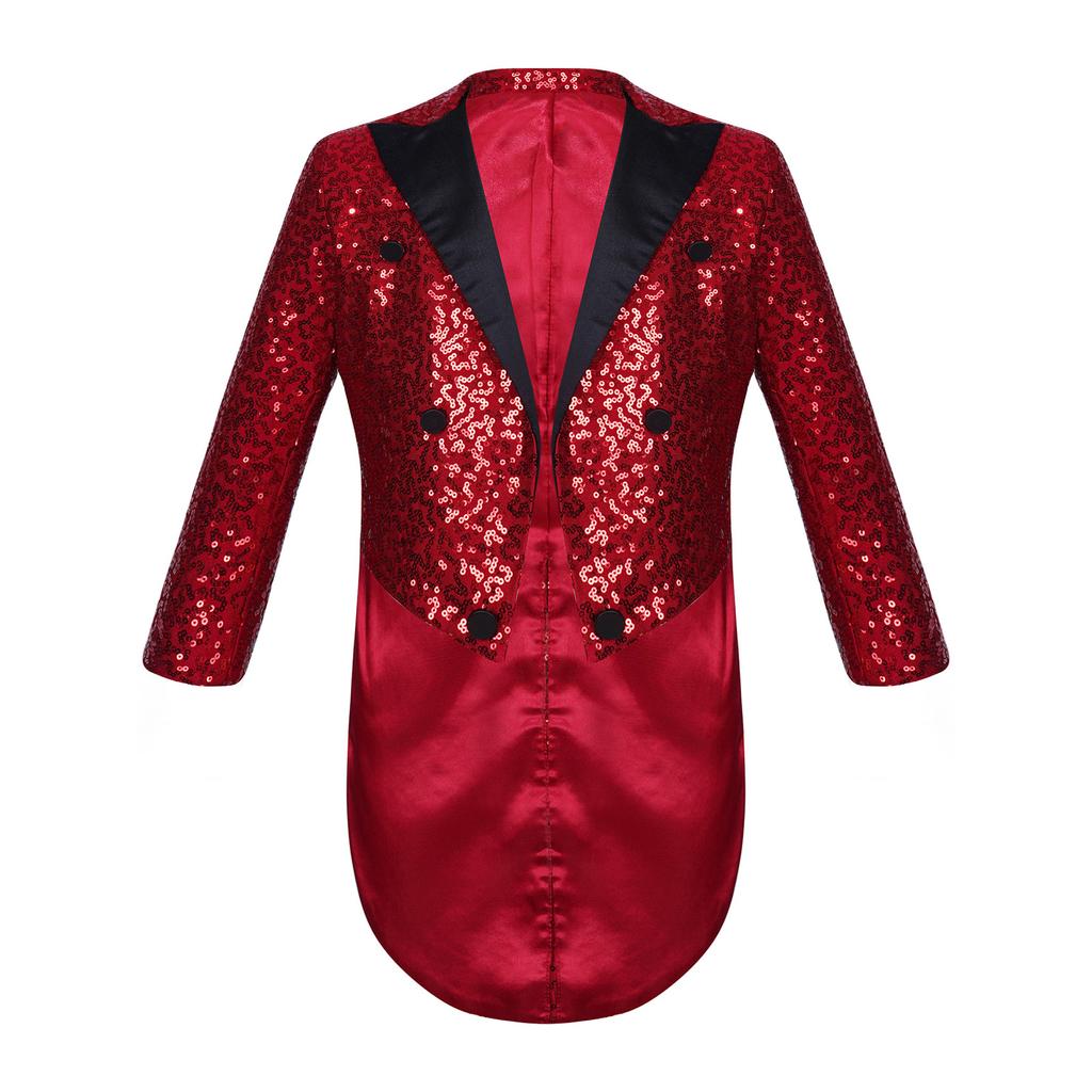 Дети Мальчики Хэллоуин Цирк Манежа Блестки Фрак Магическое Шоу Блейзер Куртка