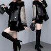 Women Stylish Loose Spliced Faux Fur Coat Short Leather Jacket Warm Winter Outerwear