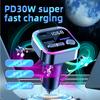 Car Quick Charger Bluetooth 5.3 FM Transmitter 60W PD+QC3.0 Type C Dual USB with RGB Light Wireless Music for Radio MP3 Player