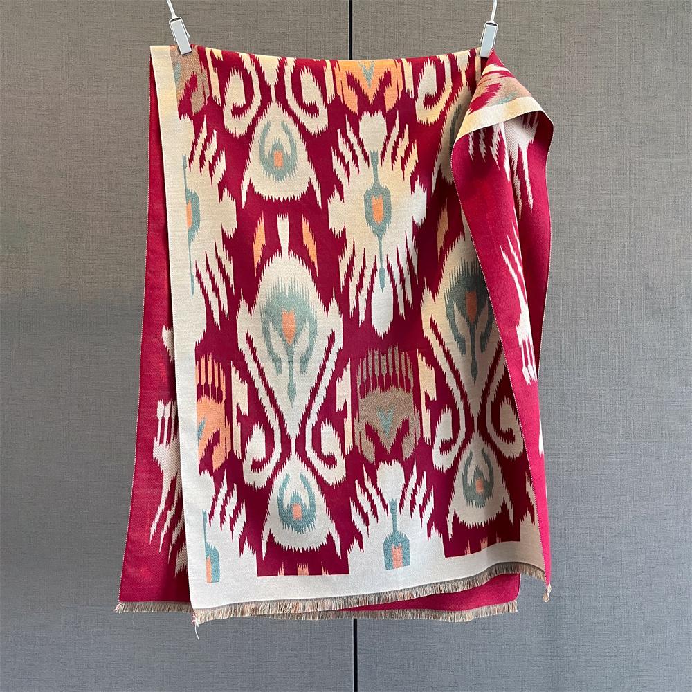 Warm Winter Cashmere Scarf Women Abstract Print Shawl Wrap Soft Pareo Elegant Poncho Femal Thick Warm Blanket Echarpe Pashmina
