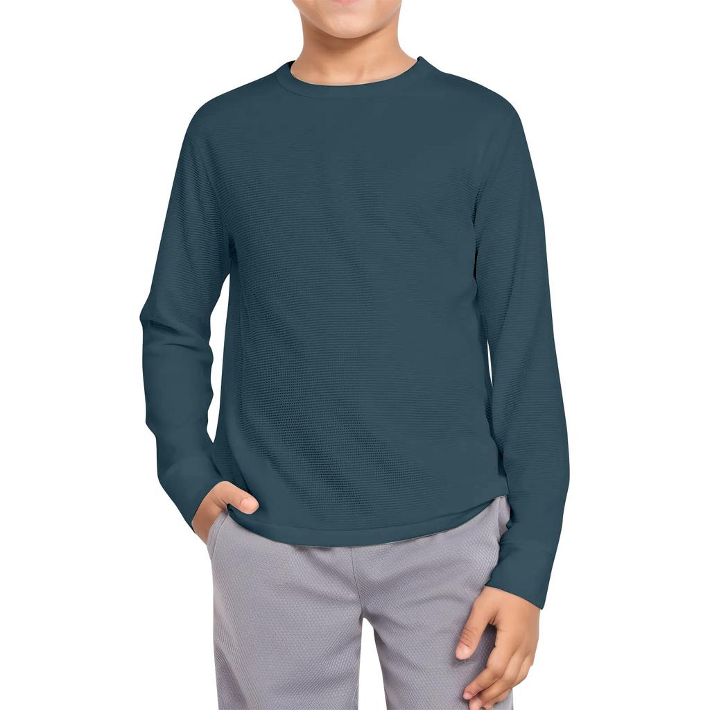 Мальчики Повседневная мода Круглый вырез Длинный рукав Однотонный топ