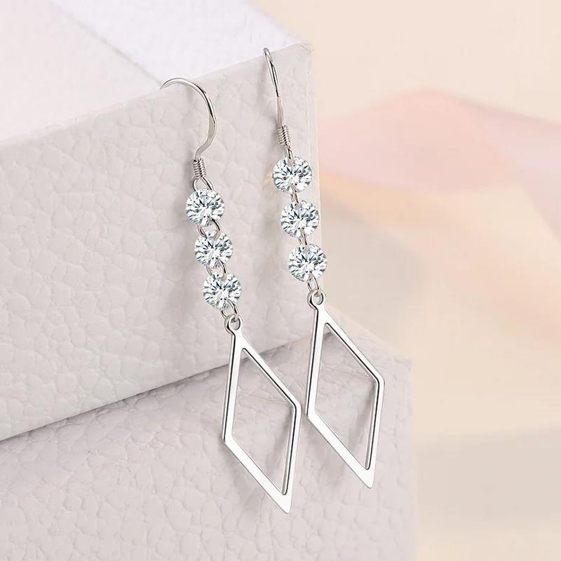 Exquisite Female Earrings 925 Sterling SIlver Geometric Mosaic Cubic Zircon Long Tassel Earrings for Women Fashion Statement