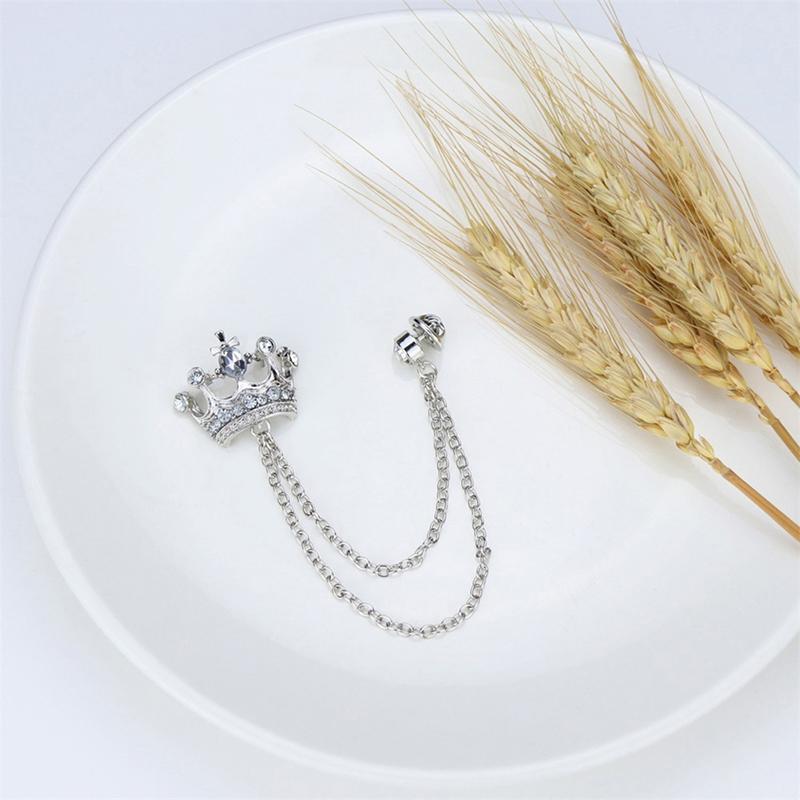 Брошь-корона, брошь-цепочка, костюм, цепочка с кисточками, значок на лацкан, ретро ювелирное изделие, подарок