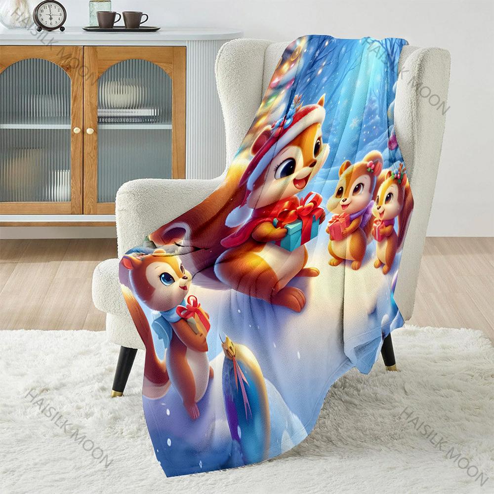 Festive Squirrels with Christmas Presents Pattern Blanket Flannel Material Soft Warm for All Seasons for Home Outdoor Camping