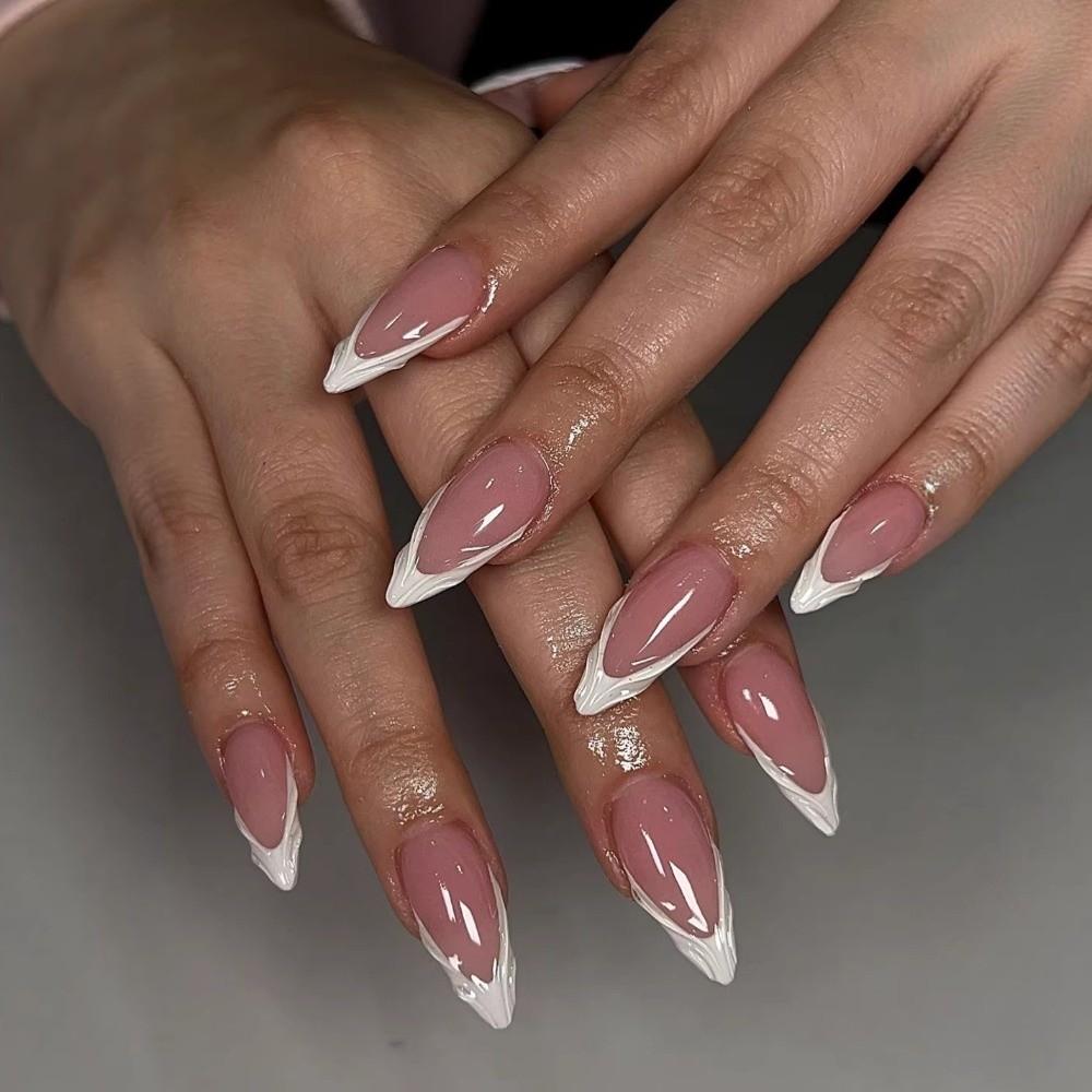 24pcs/set Detachable Press on Nails French Almond Fake Nail Tips New False Nail Women