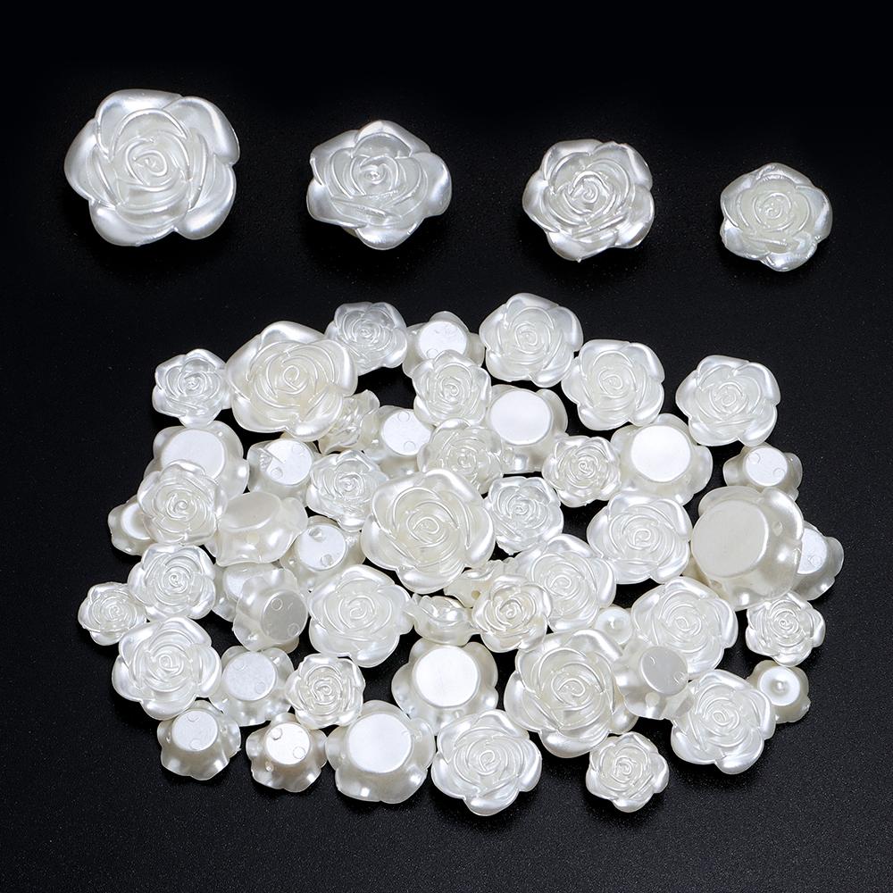 50-100pcs/lot ABS Imitation Pearl Rose Flower Beads Flatback Loose Beads For Jewelry Making DIY Bracelet Earrings Accessories