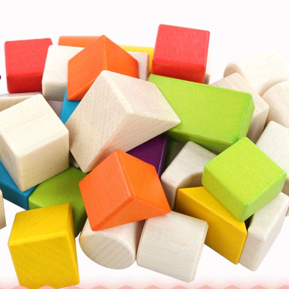 A Set Smooth Edges Wooden Block Set Safe Material Shape Recognition Toy Young Children
