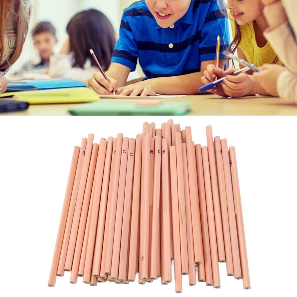 50PCS Environmental Protection Wooden HB 2B Pencil Graphite Writing Pencil(2B Triangular Rod)