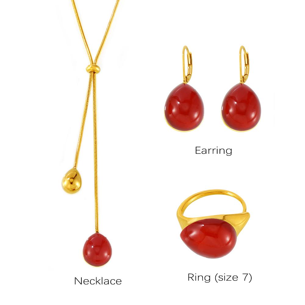 Длинное Ожерелье Сочетающееся с Серьгами Кольцом Из Нержавеющей Стали С Многоцветной Смолой Цепочка на Свитер Ожерелья Серьги Кольца Для Женщин