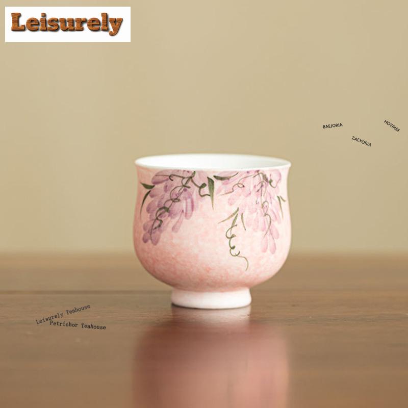 HOYIHM 71ml Powder Mist Chinese Wistaria Teacup Ancient Tea Bowl Tea Cup Set Tea-tasting Smelling Cup Jianzhan Master Cups Tea