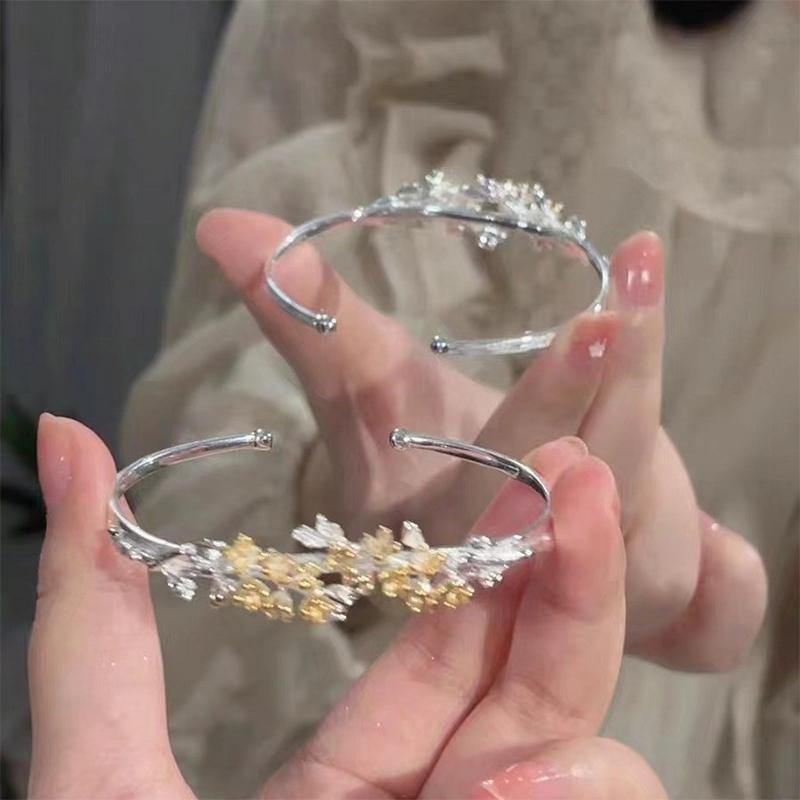 Браслет-колокольчик в виде цветка сливы в китайском стиле, ретро, серебряный цвет, браслеты-манжеты для женщин, открытый браслет-браслет в виде цветка, ювелирные изделия