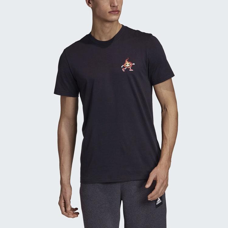 Adidas 8-битная платформа с принтом, спортивная футболка с коротким рукавом и круглым вырезом, мужские топы, черный FN1720